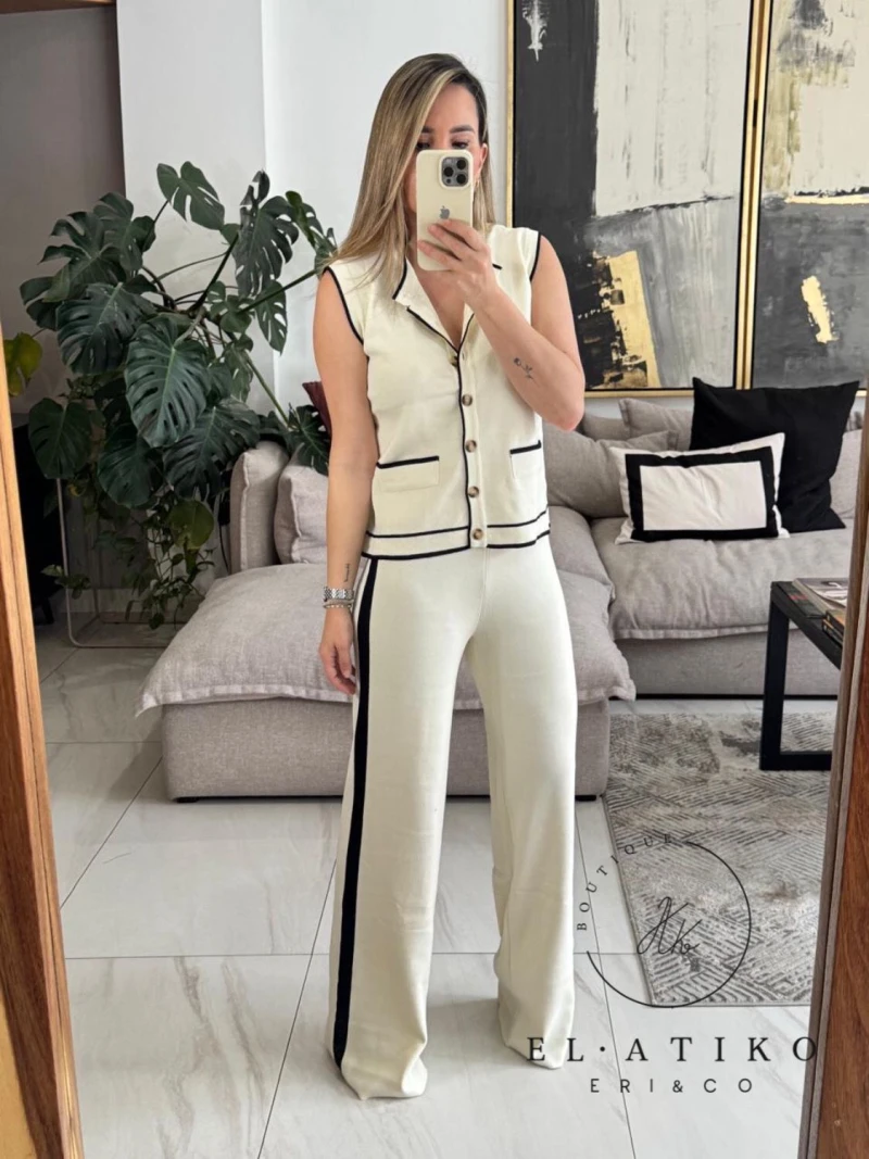 Set chaleco y pantalón detalles en negro