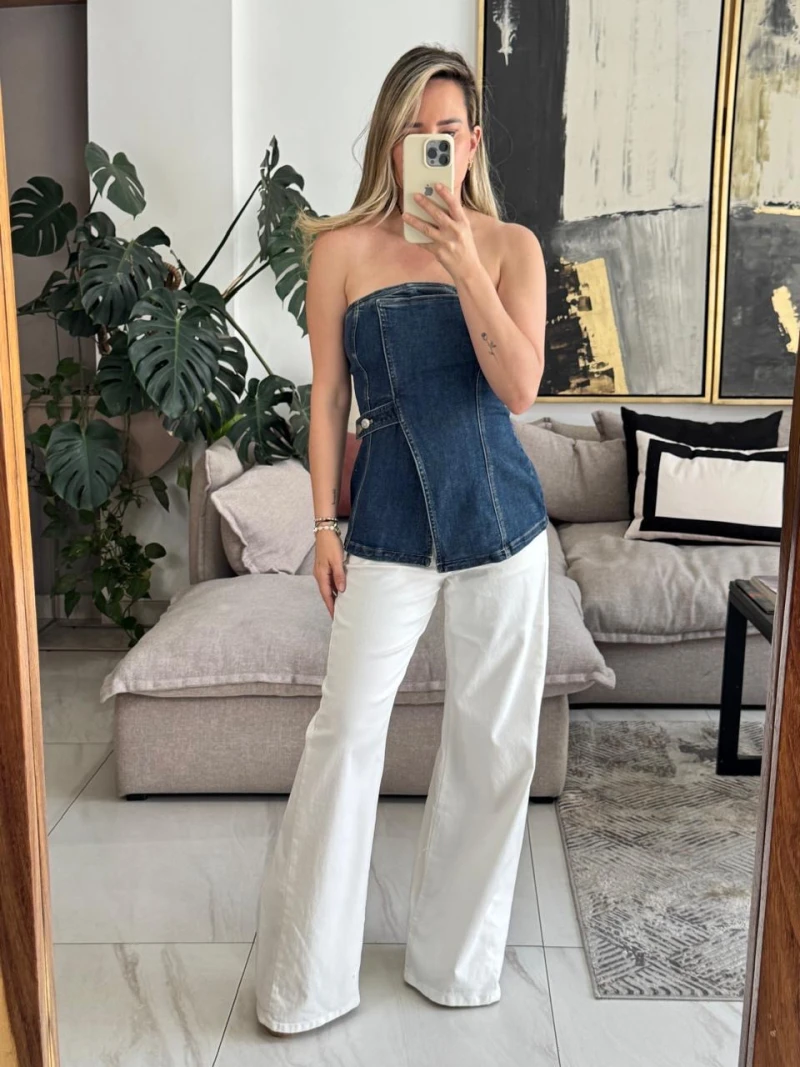 Top de mezclilla strapless
