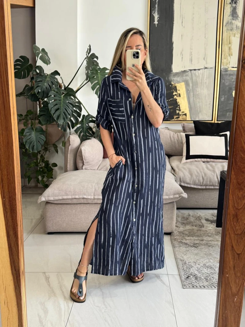 Vestido de rayas lino