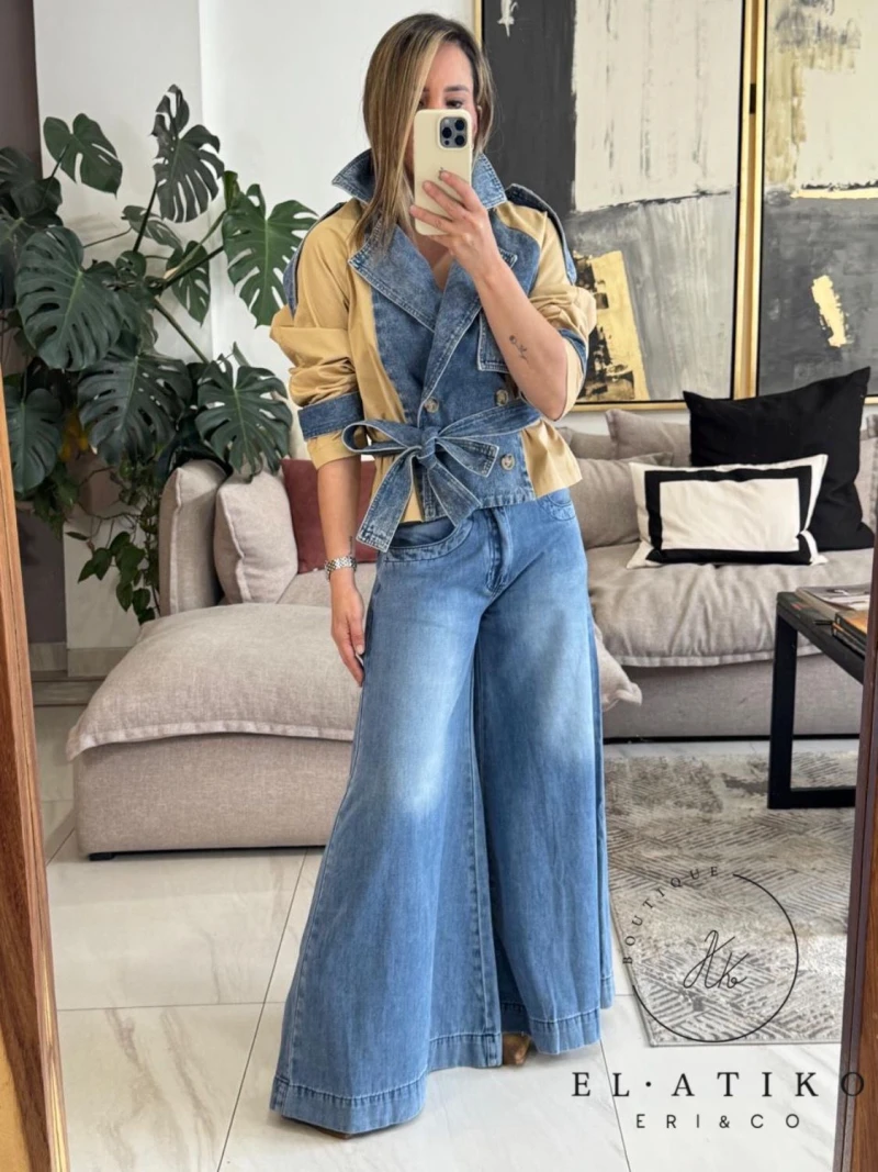 Gabardina mezclilla con beige