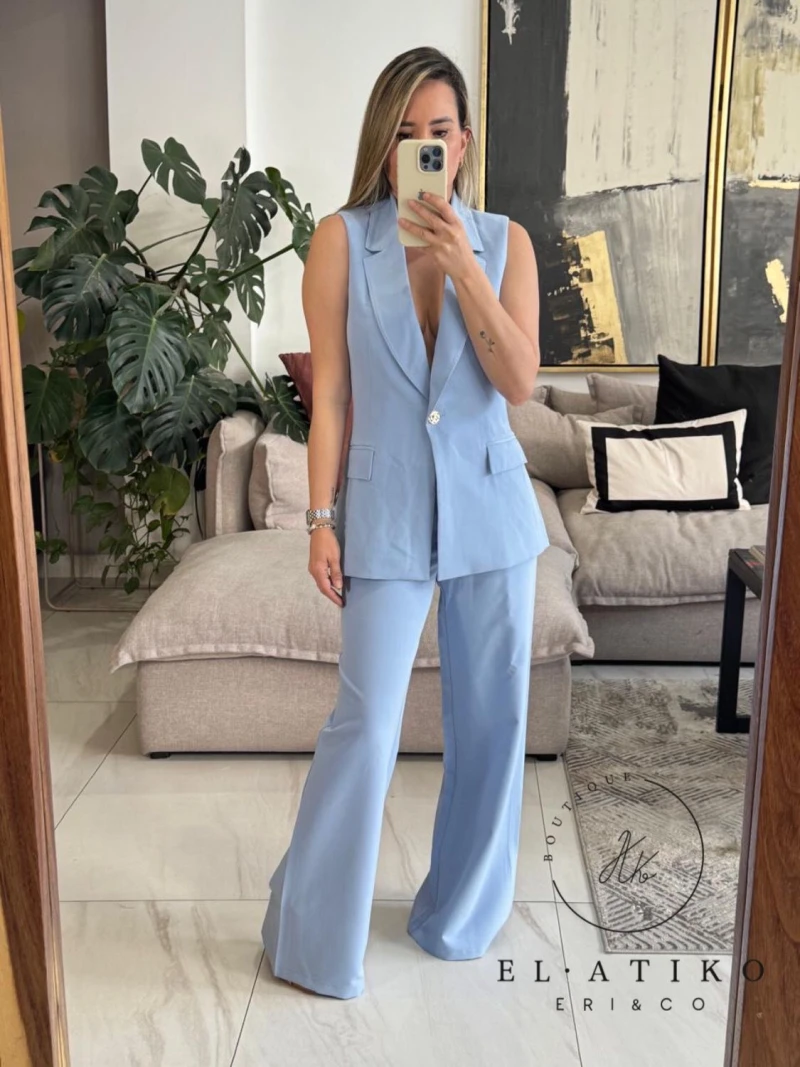 Set chaleco largo baby blue 