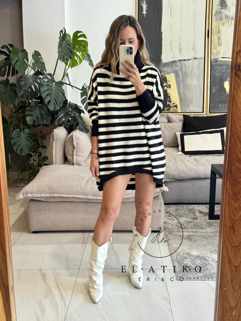 Sueter largo rayas negras