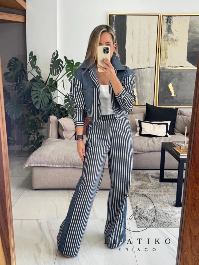 Set rayado con mezclilla