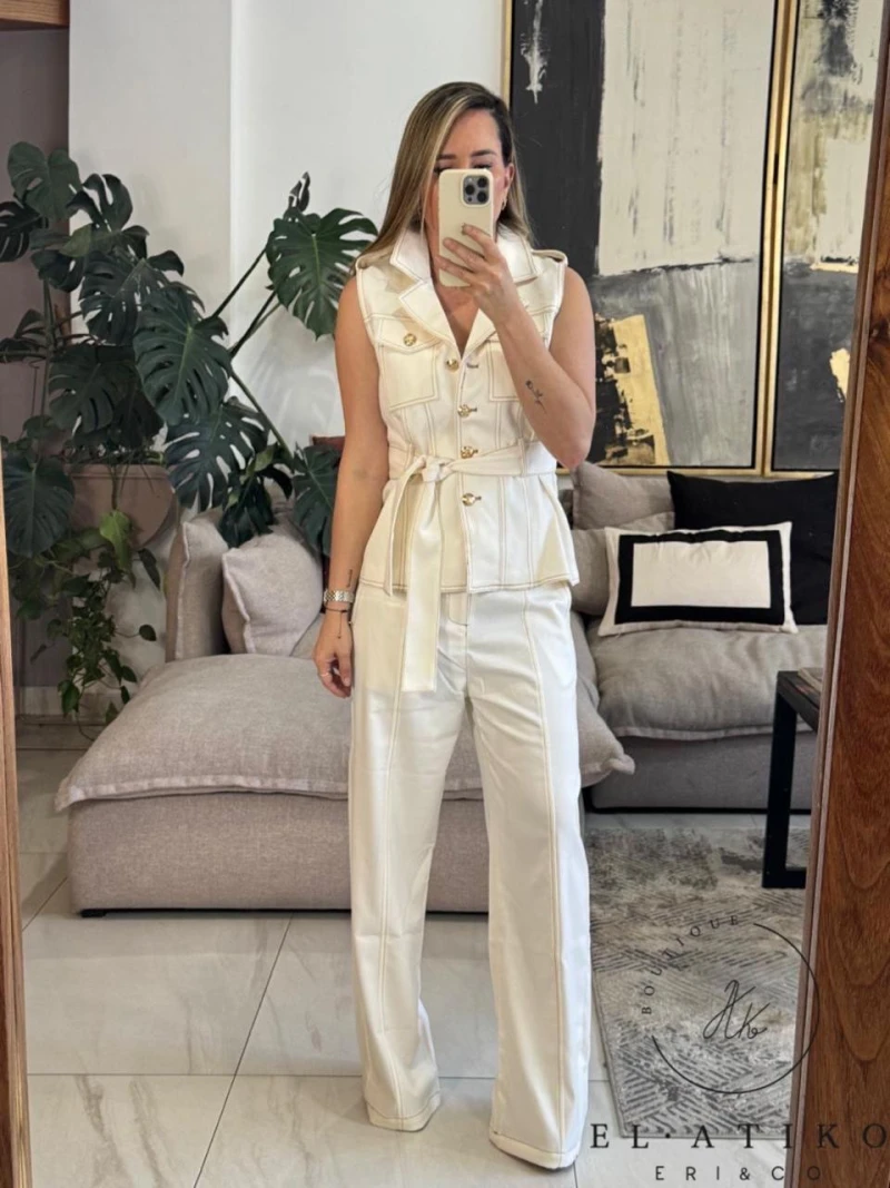 Set chaleco y pantalón pespuntes