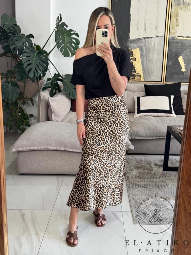 Falda anima print de satin 