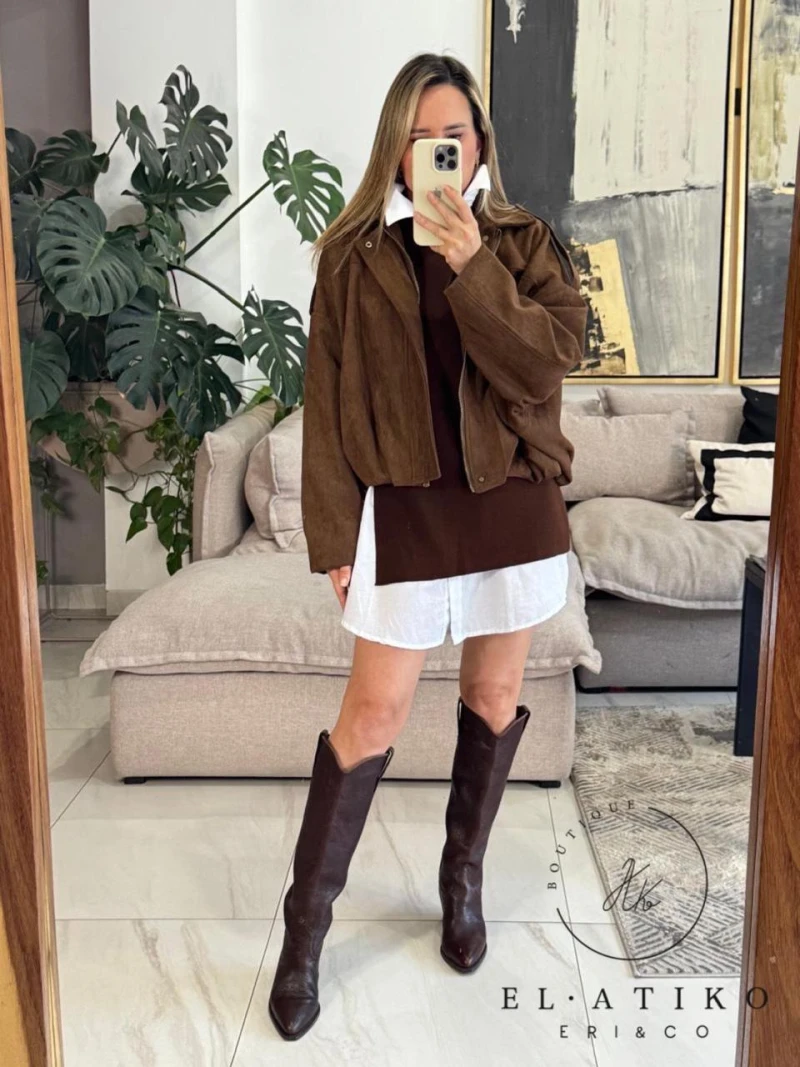 Chamarra tipo bomber de gamuza