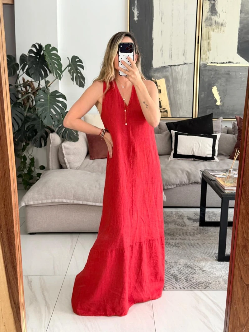 Vestido rojo lino