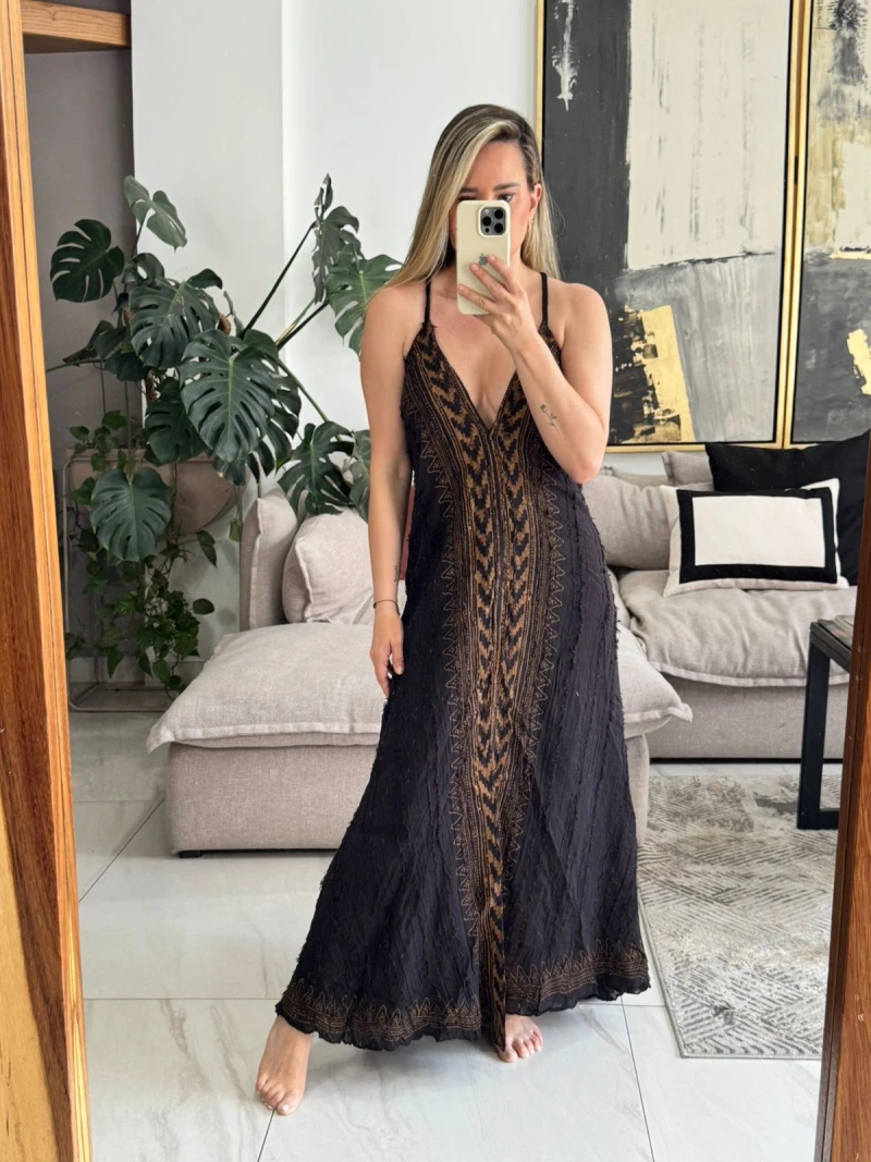 Vestido Boho café con negro 