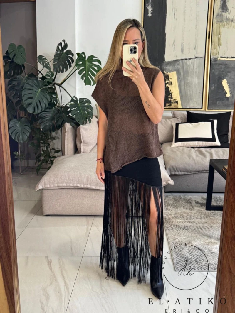 Blusa cafe con transparencia