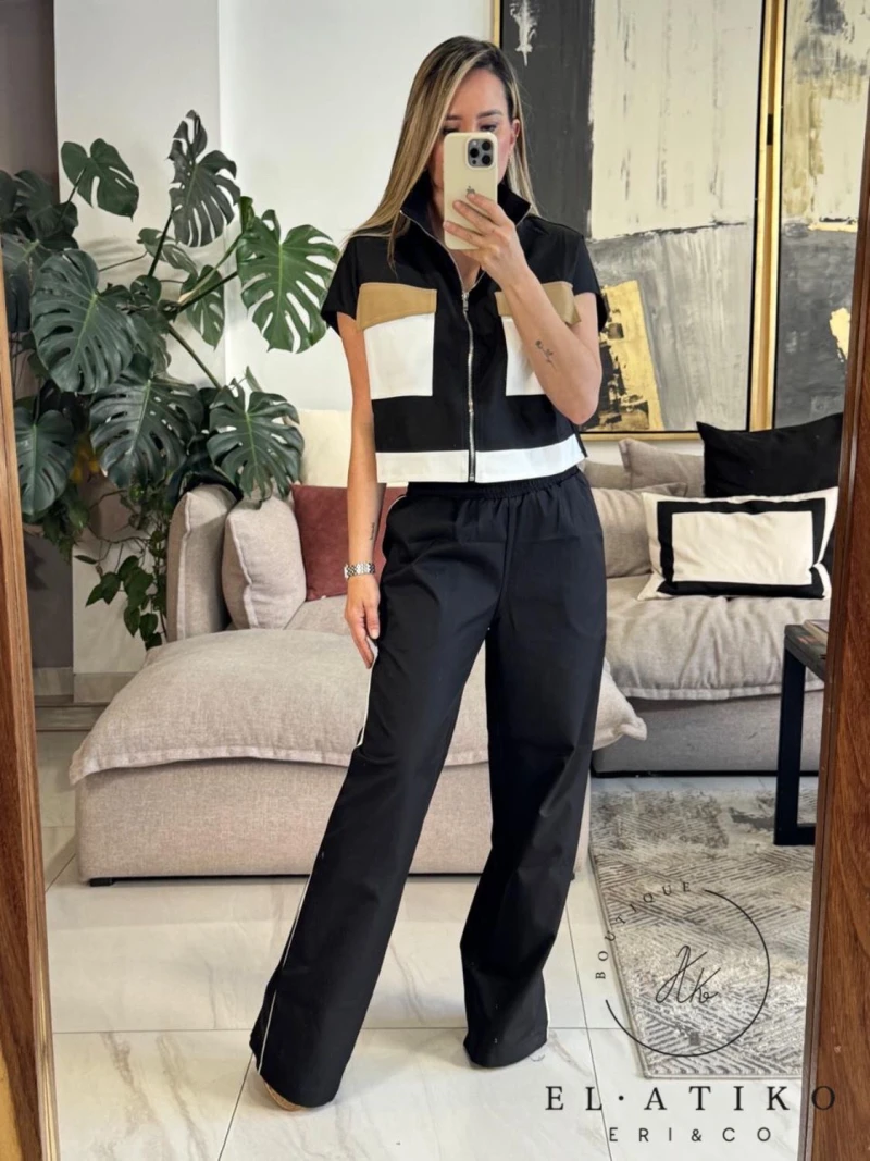 Set negro bolsas blancas y beige 