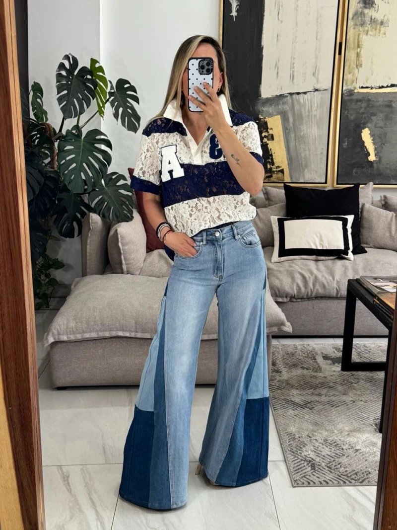 Jeans cuadro azul abajo
