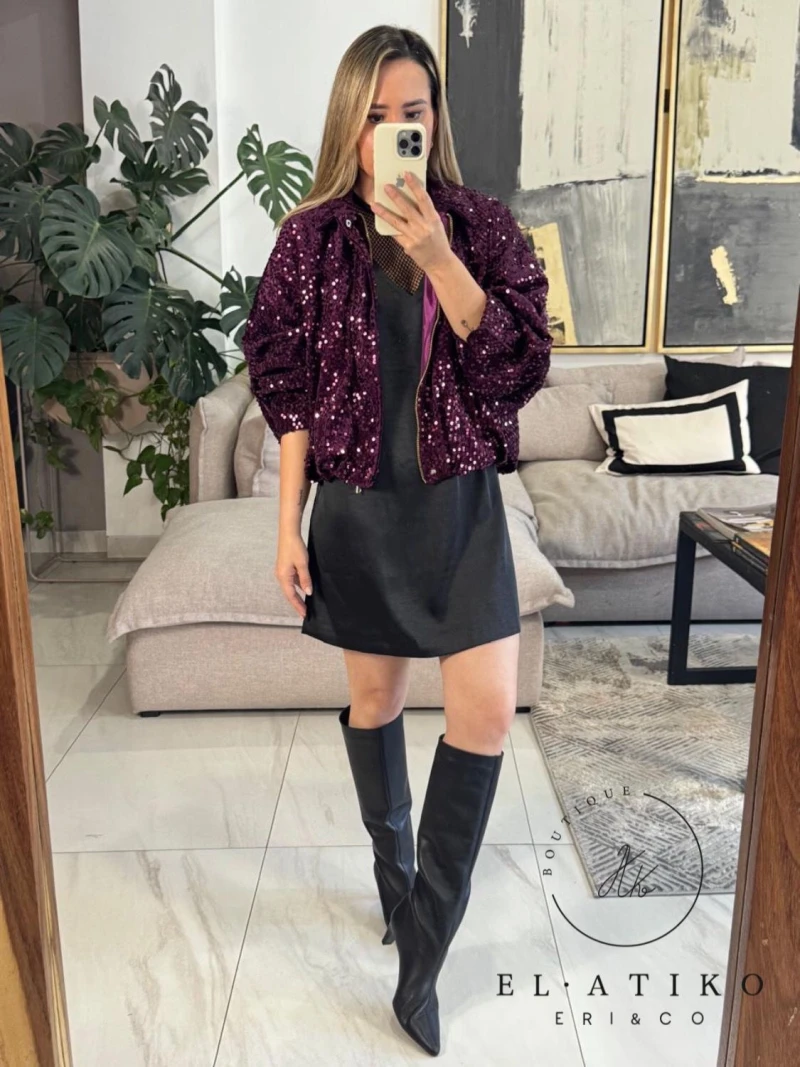 Bomber tinta con lentejuelas