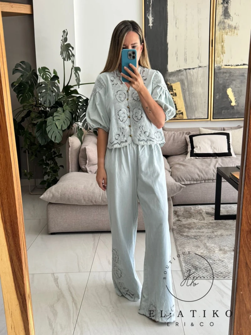Blusa mezclilla mangas bombachas
