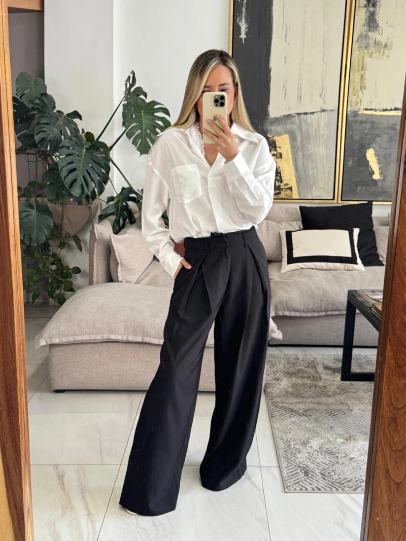 set blusa blanca y pantalon negro