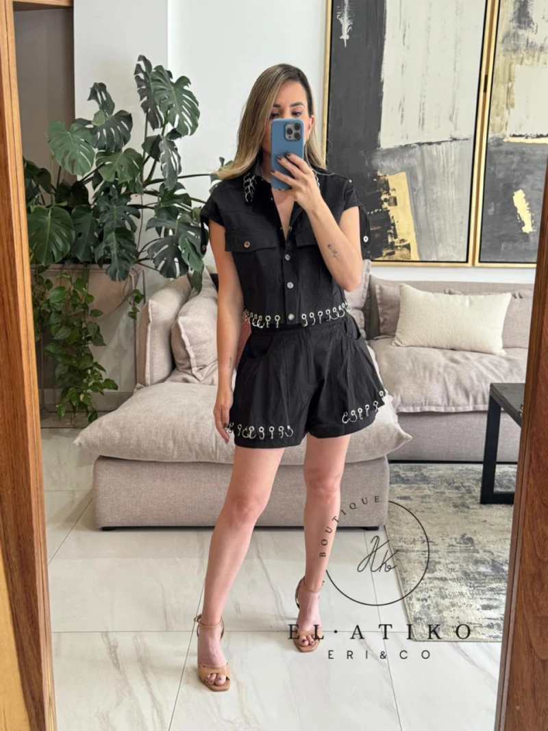 Set negro short con argollas