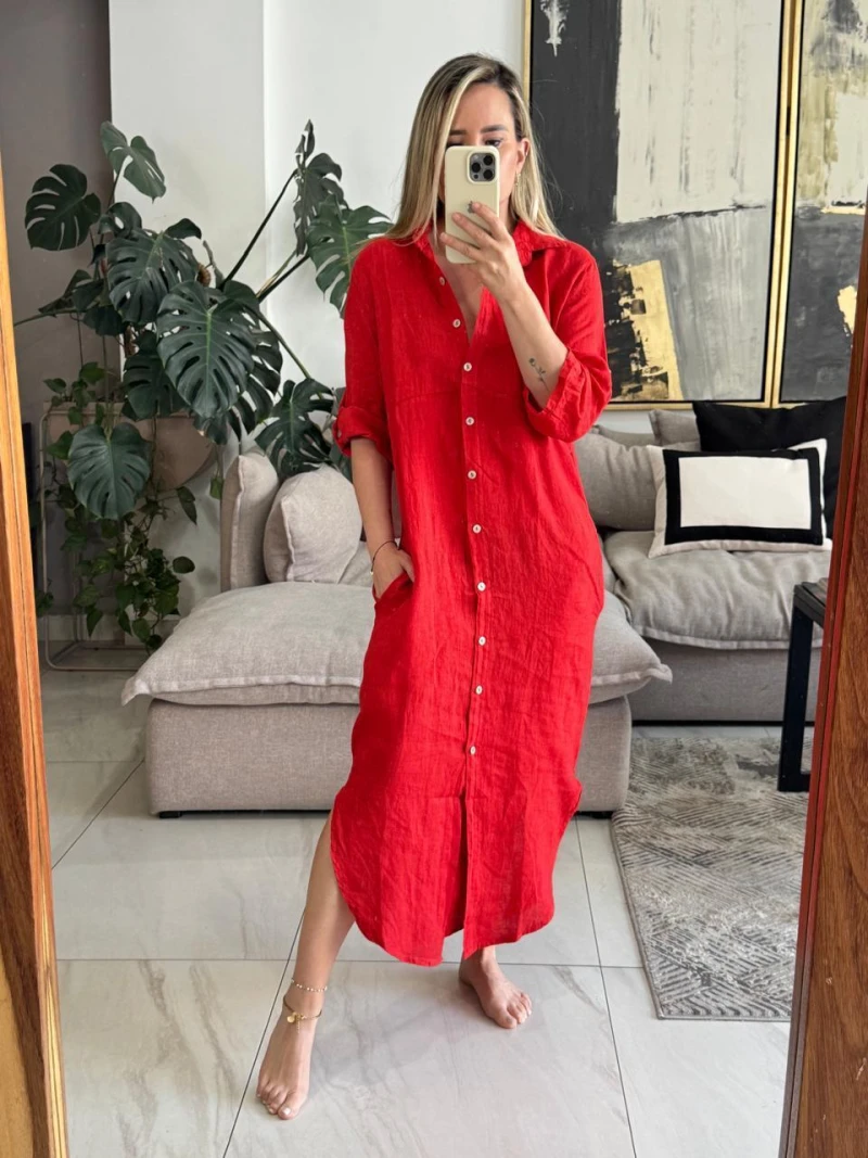 Vestido de lino rojo